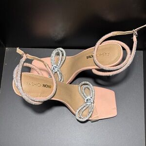 Fashion Nova Blush Heels with Rhinestone Accents